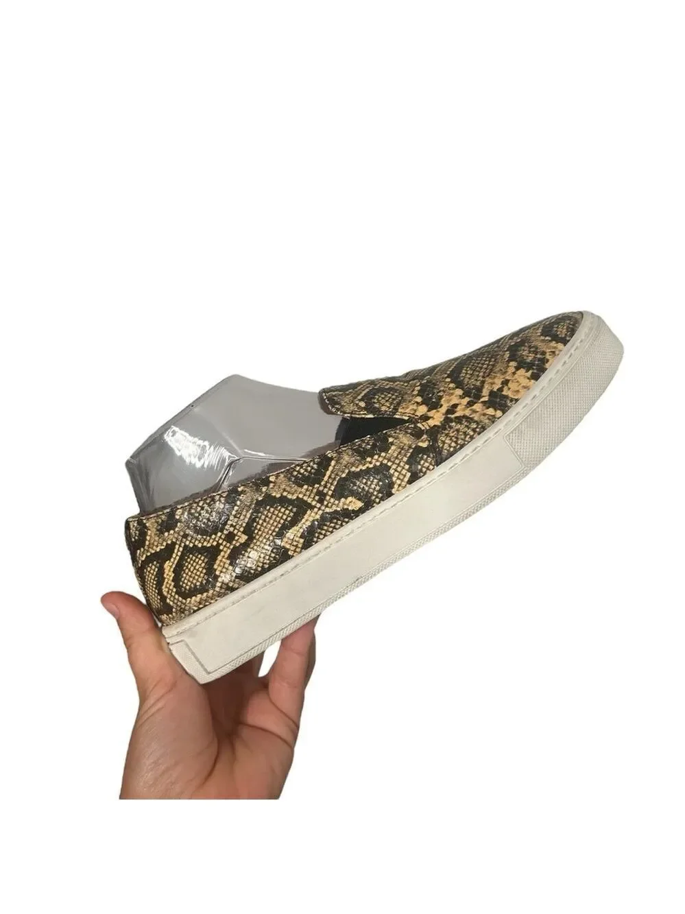 Aquatalia Onida Snake Print Leather Slip-On Sneakers in Caramel Women’s Size 9.5
